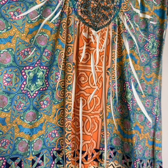 Apt 9 Women’s Paisley Boho Print Short Sleeve Top Small Poly Spandex - Picture 6 of 11